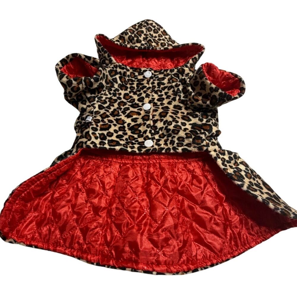 Dog Or Cat Jacket Leopard Pattern Velvet With Quilted Red Lining And Hood